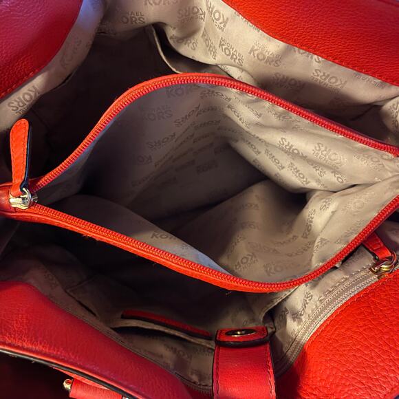 Michael Kors Red Leather Large Hamilton Tote Purse - Picture 10 of 14